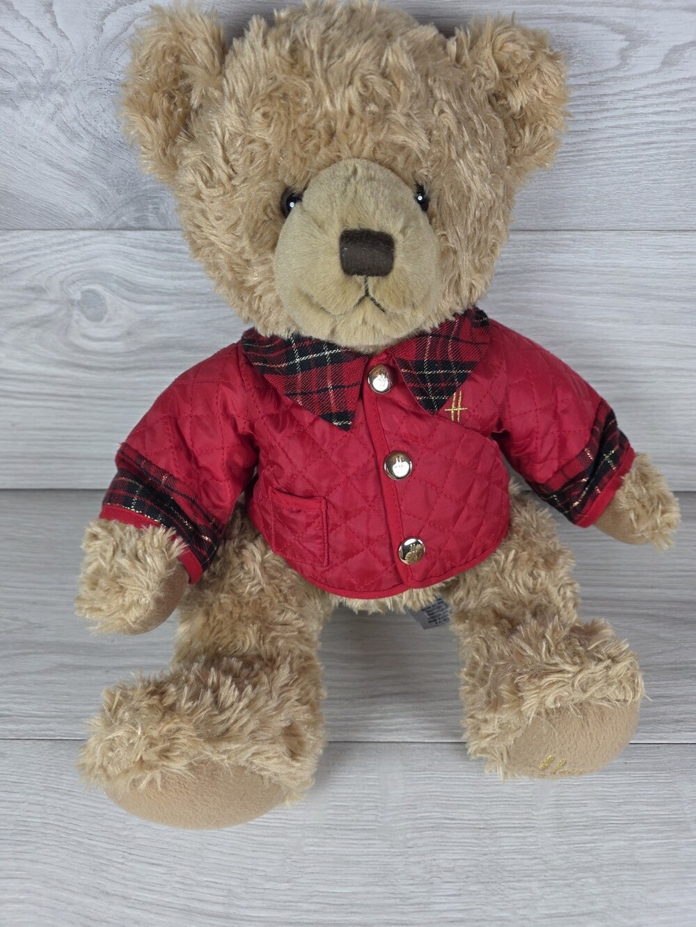 Harrods Plush Teddy Bear with Red Quilted Jacket – SU 30